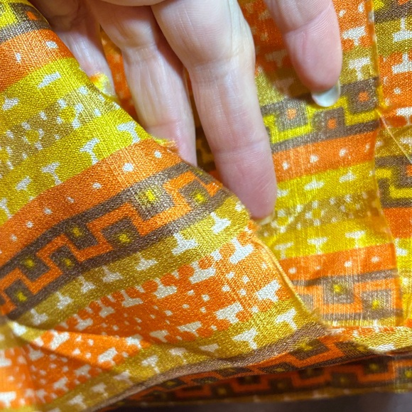 70’s polyester satin almost sheer Colorful Geometric Patterned Fabric 600 - Picture 2 of 4